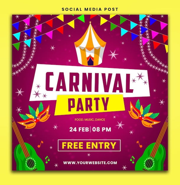 PSD carnival party flyer social media post beautiful designs