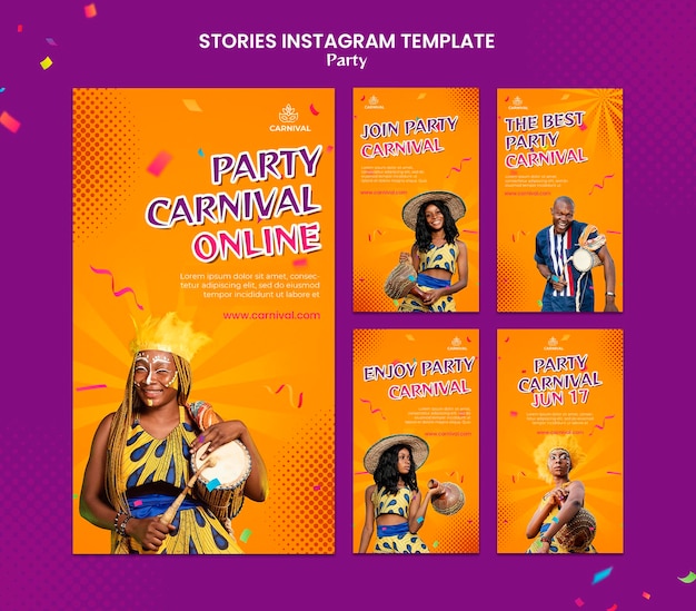 PSD modello di storie di instagram festa di carnevale