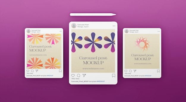 PSD carousel post on a device mockup