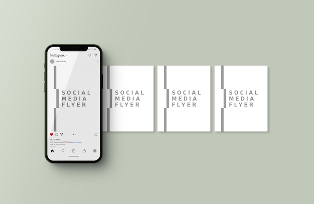 PSD mockup lato carosello con 4 foto di feed post instagram