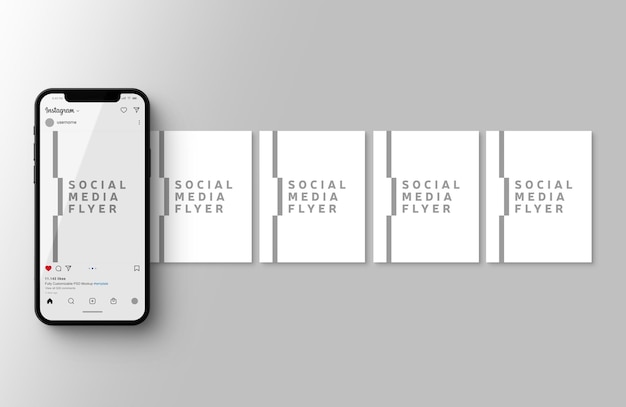 PSD carousel side mockup with 5 instagram post feed photos