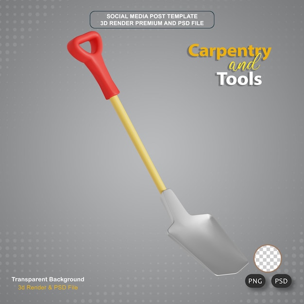 PSD carpentry and tools shovel 3d-pictogram