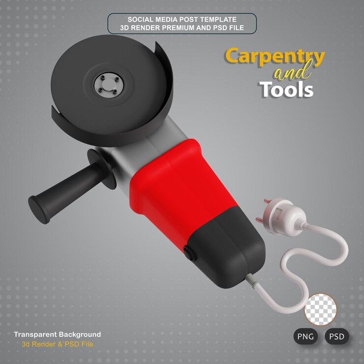 PSD carpentry and tools angle grinder 3d icon