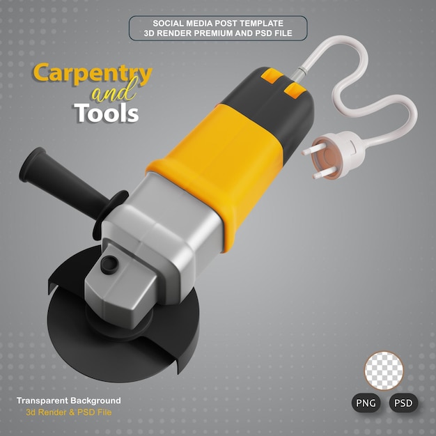 PSD carpentry and tools angle grinder 3d icon