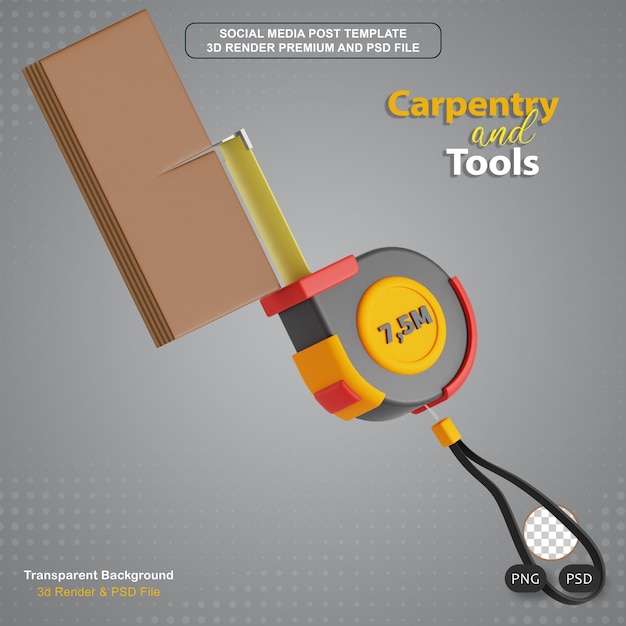 PSD carpentry and tools measuring tape 3d icon