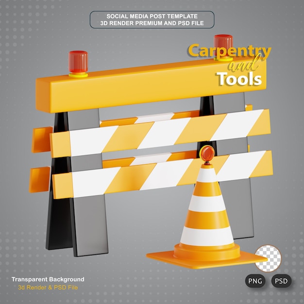 PSD carpentry and tools roadblock 3d icon