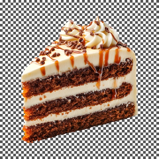 carrot cake with caramel and chocolate drizzle isolated on transparent background