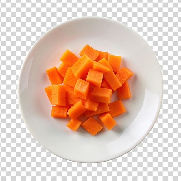 PSD carrot cube on white plate isolated on transparent background