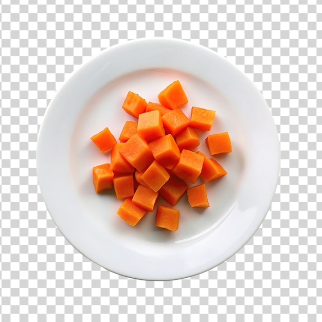 PSD carrot cube on white plate isolated on transparent background