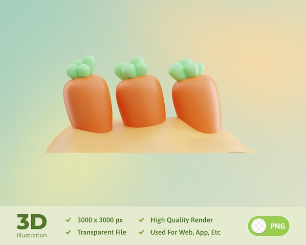 Carrot farming 3d illustration