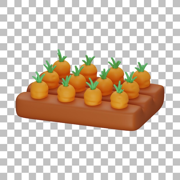 Illustrazione 3d del giardino delle carote