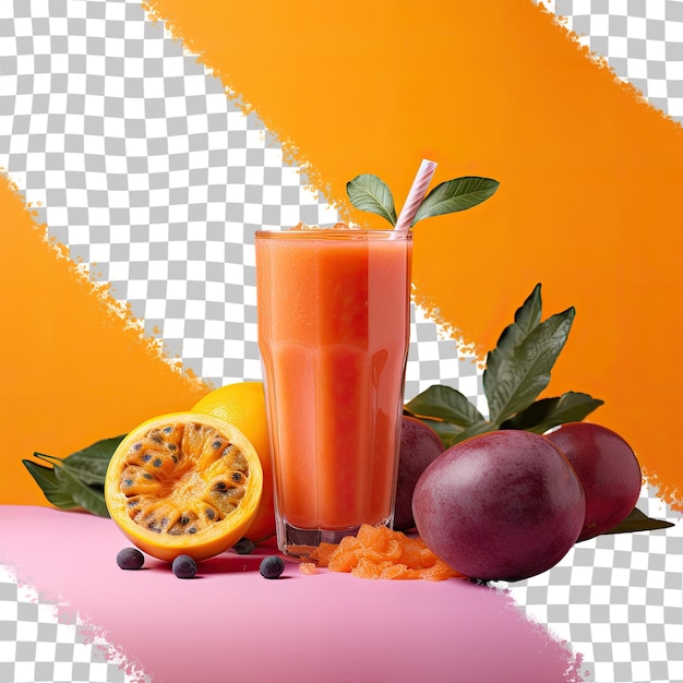 PSD smoothie di carota e frutta della passione su uno sfondo trasparente