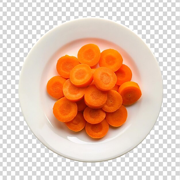 PSD carrot slices on white plate isolated on transparent background