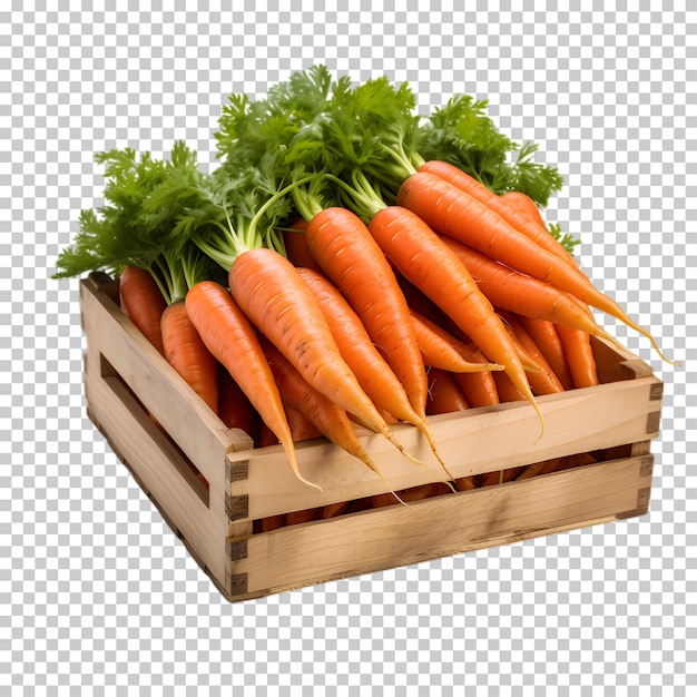 PSD carrot in wooden box isolated on transparent background