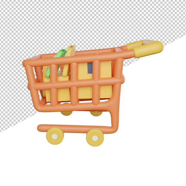 Cart checkout product side view 3d rendering icon illustration on transparent background