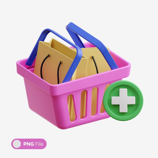 PSD cart shopping with shopping bag 3d icon illustration