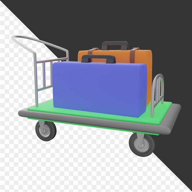 a cart with luggage on it and a green box on the bottom