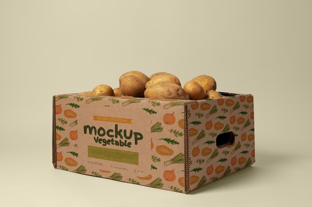 PSD carton box with fresh potatoes