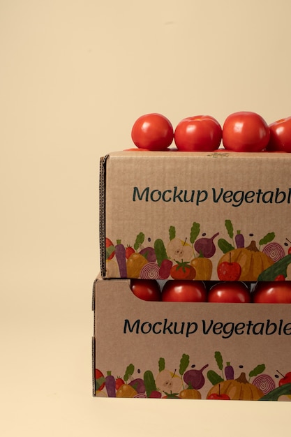 PSD carton boxes with fresh tomatoes