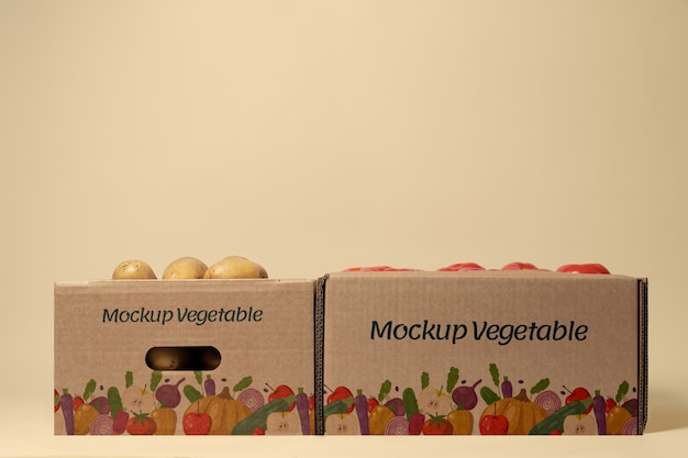 PSD carton boxes with potatoes and tomatoes