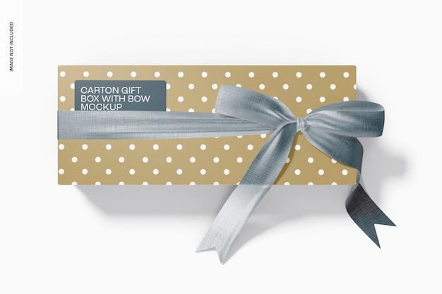 PSD carton gift box with bow mockup, top view