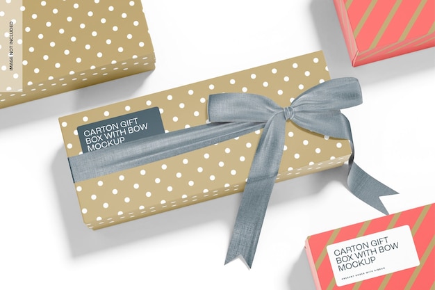 PSD carton gift boxes with bow mockup, mosaic