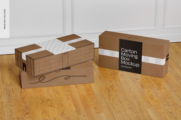PSD carton moving boxes mockup stacked