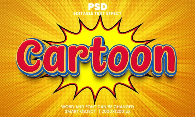 PSD cartoon 3d bewerkbaar teksteffect premium psd met achtergrond