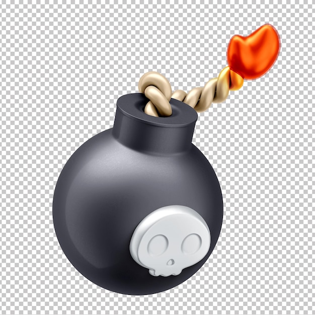 PSD cartoon 3d bomb with burning fuse and transparent background