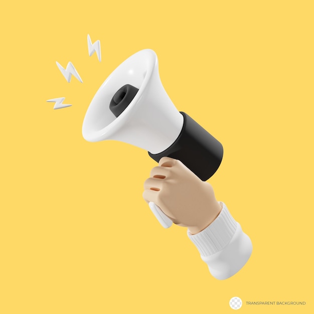 PSD cartoon 3d hand holding a loudspeaker 3d rendering