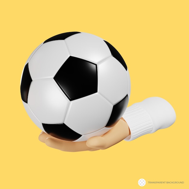 PSD Мультяшная 3d-рука держит футбольный мяч изолированная 3d-рендеринг