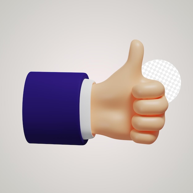 Cartoon 3d hand shows thumb up light skin tone isolated 3d rendering