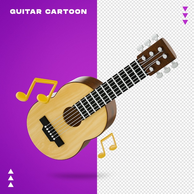 PSD cartoon acoustic guitar in 3d rendering