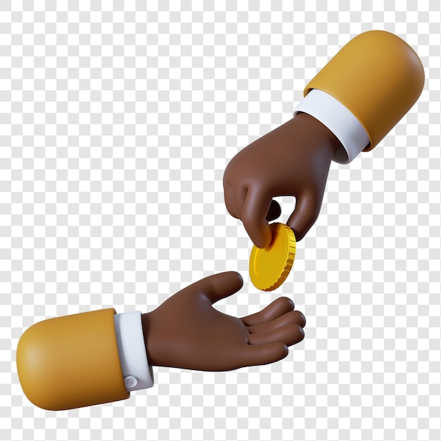 Cartoon African-American businessman hand giving coin