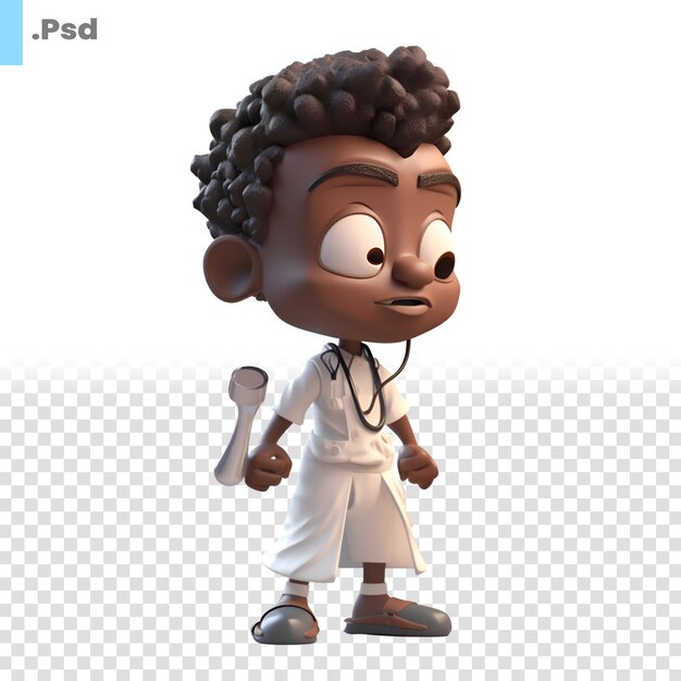 Cartoon african american doctor with stethoscope isolated on white background psd template