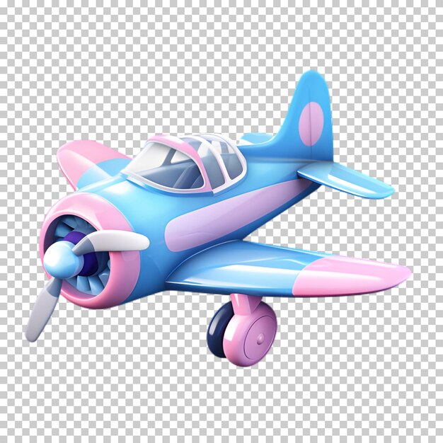 Cartoon airplane blue pink isolated on transparent background