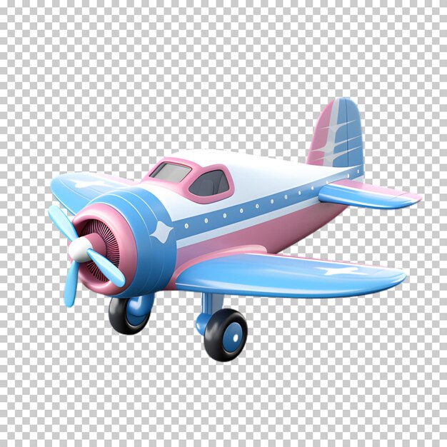 PSD cartoon airplane blue pink isolated on transparent background