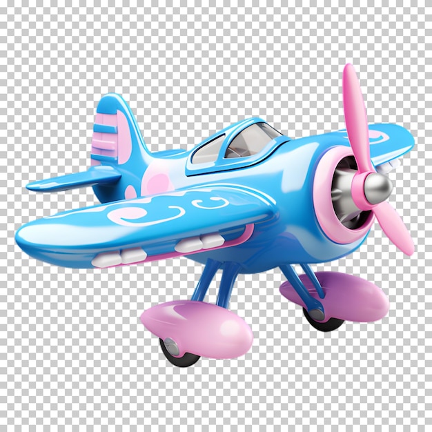 PSD cartoon airplane blue pink isolated on transparent background