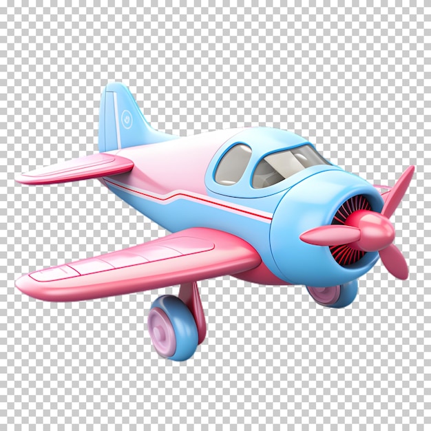 PSD cartoon airplane blue pink isolated on transparent background