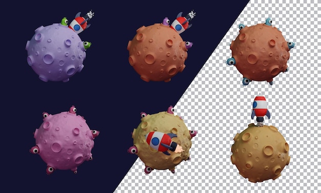 cartoon alien planet 3d renderings collection