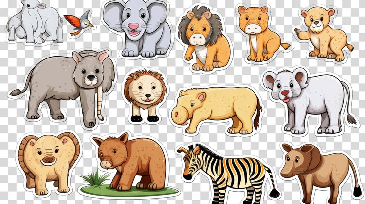 PSD cartoon animals png on transparent background