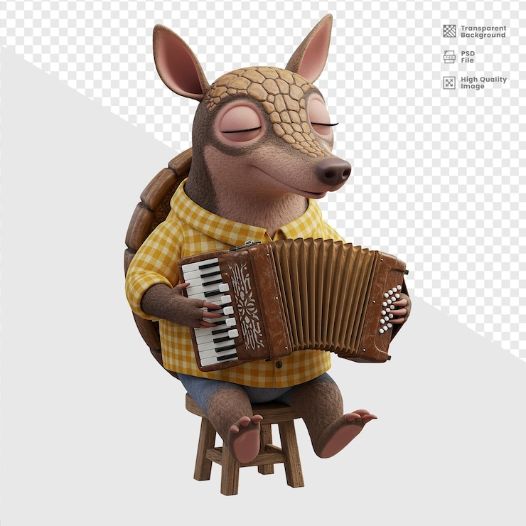 PSD cartoon armadillo playing accordion