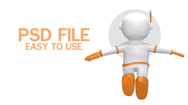 cartoon astronaut in white space suit is weightless in zero gravity space 3d rendering