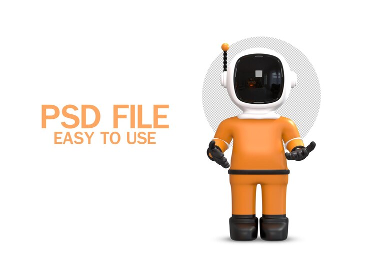 PSD cartoon astronaut in orange space suit  3d render isolated on white background