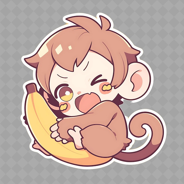 PSD a cartoon of a baby holding a banana with a banana in the background