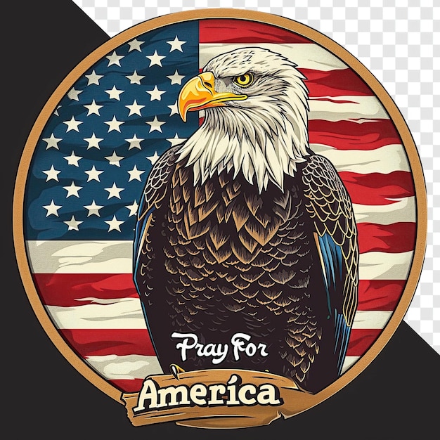 PSD Карикатурный лысый орел на американском флаге молитесь за америку