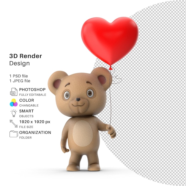 PSD Карикатурный медведь валентин 3d моделирование psd файл реалистичный плюшевый медведь карикатуральный медведь валлентин 3d моделирование