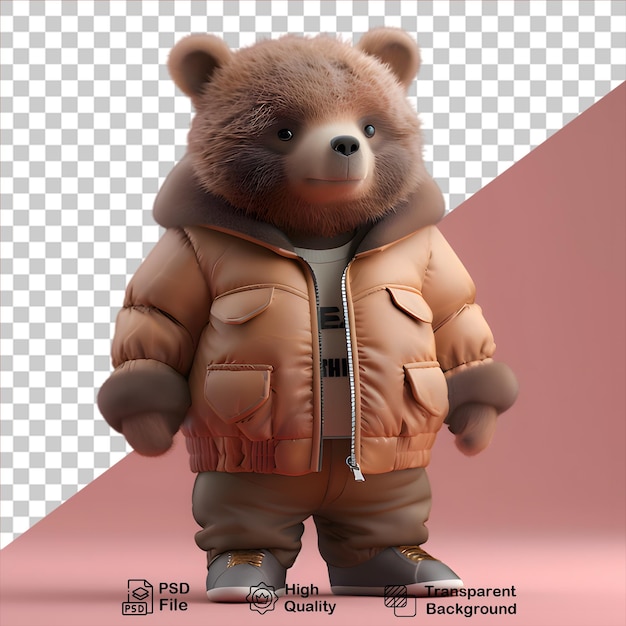 PSD cartoon bear wearing a jacket isolated on transparent background include png file