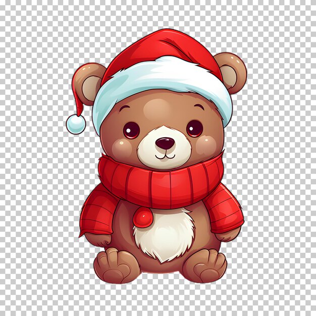 PSD cartoon bear wearing santa hat isolated on transparent background