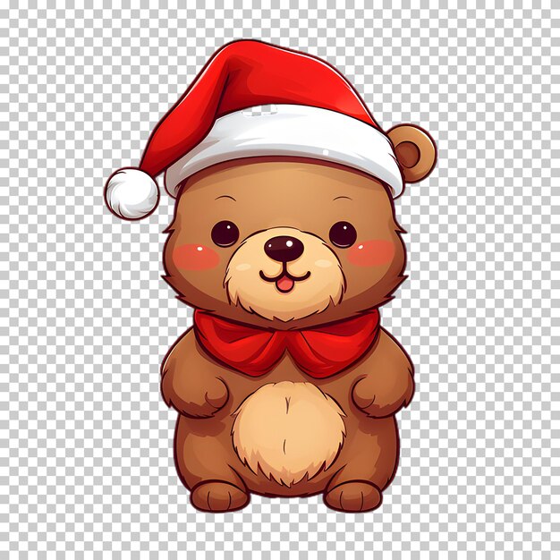 Cartoon bear wearing santa hat isolated on transparent background